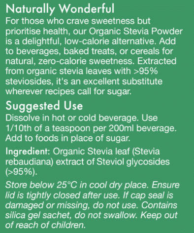 wonderfoods stevia natural sweetener